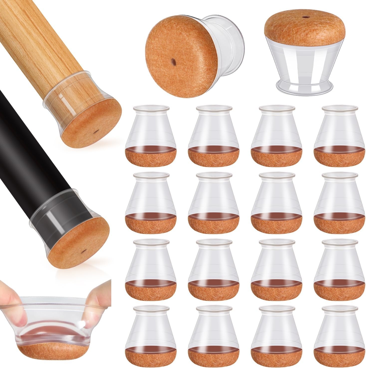 43% KORTING: Siliconen Stoelpootdoppen - Transparant, Vilt, 16 st.