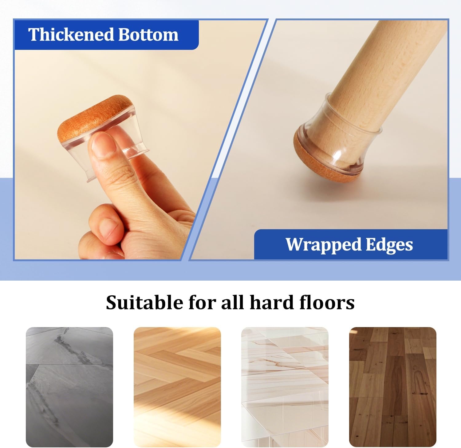 43% KORTING: Siliconen Stoelpootdoppen - Transparant, Vilt, 16 st.