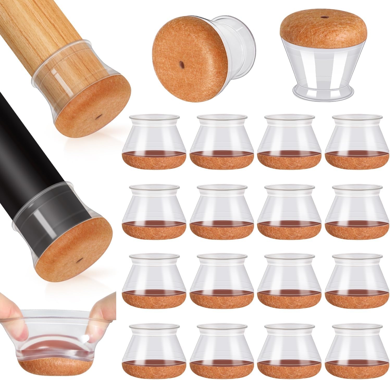 43% KORTING: Siliconen Stoelpootdoppen - Transparant, Vilt, 16 st.