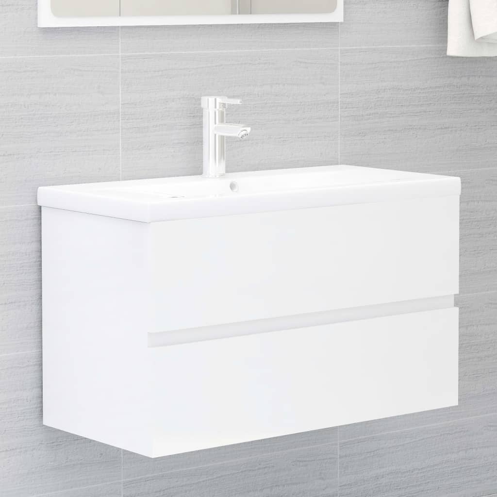 Wastafelkast Hoogglans Wit Bewerkt Hout 80cm - 85% Korting