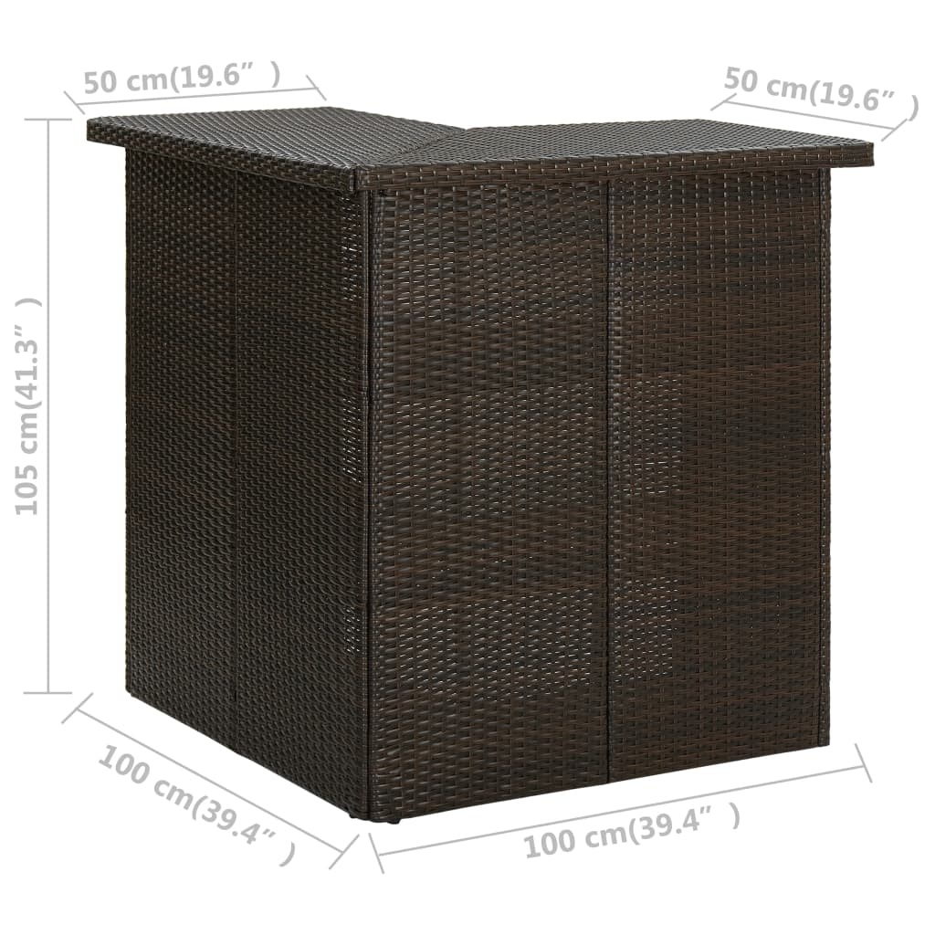 Hoekbartafel 100x50x105cm Poly Rattan Bruin - 61% Korting!