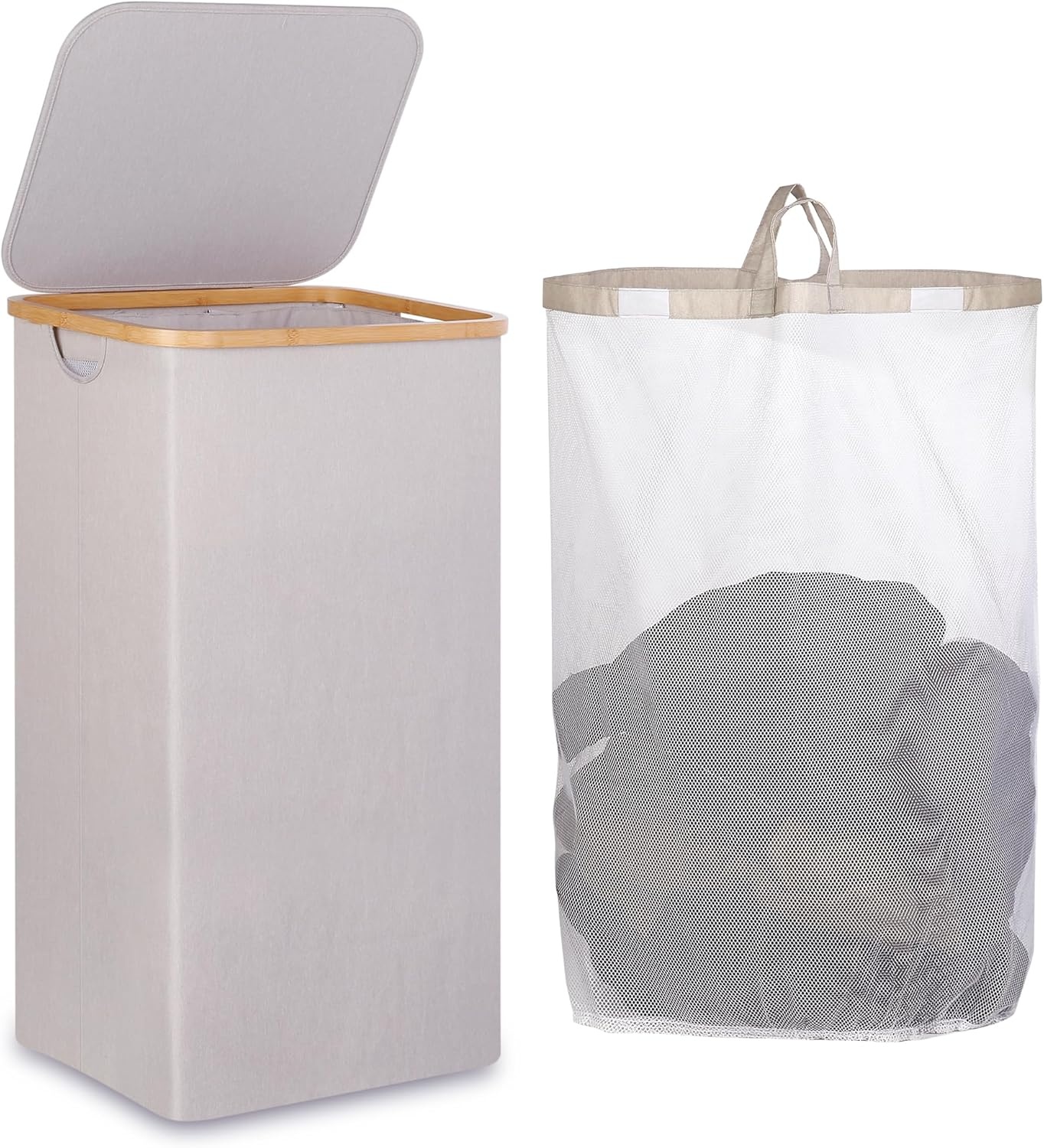 Grijze Wasmand met 2 Compartimenten & 35% Korting