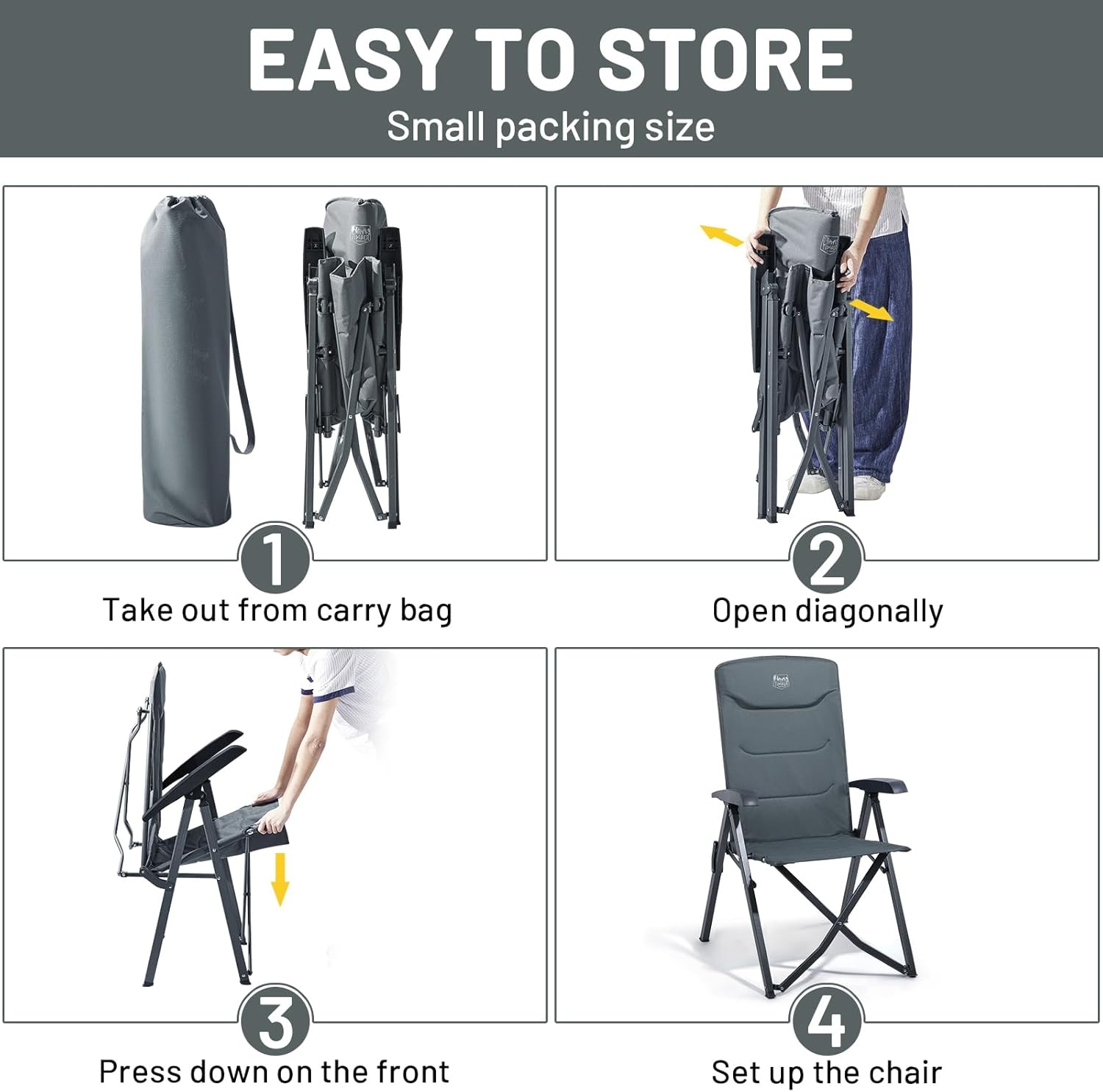 Opvouwbare Campingstoel met Hoge Rugleuning & 4 standen - 40% korting!