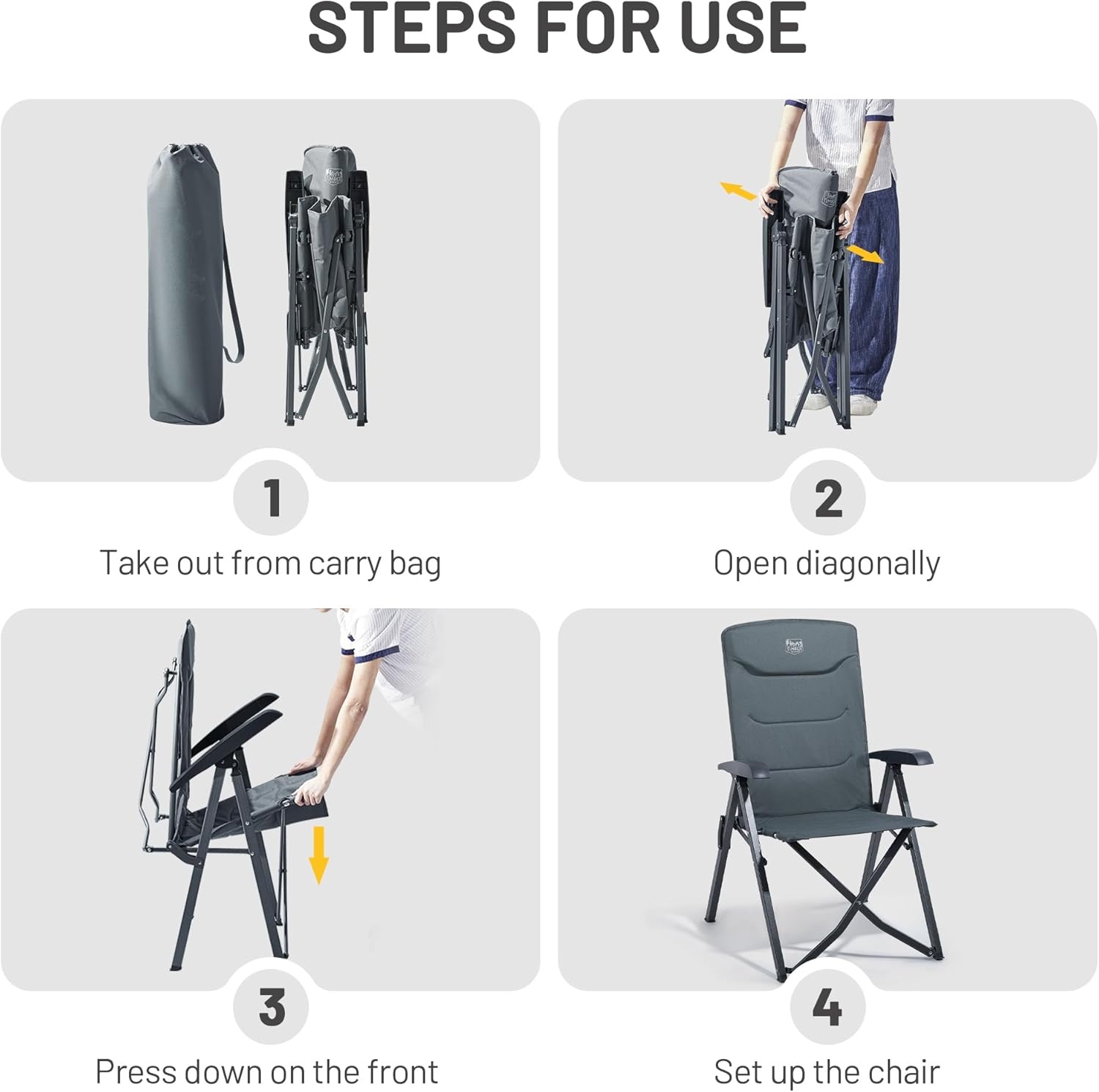 Opvouwbare Campingstoel met Hoge Rugleuning & 4 standen - 40% korting!