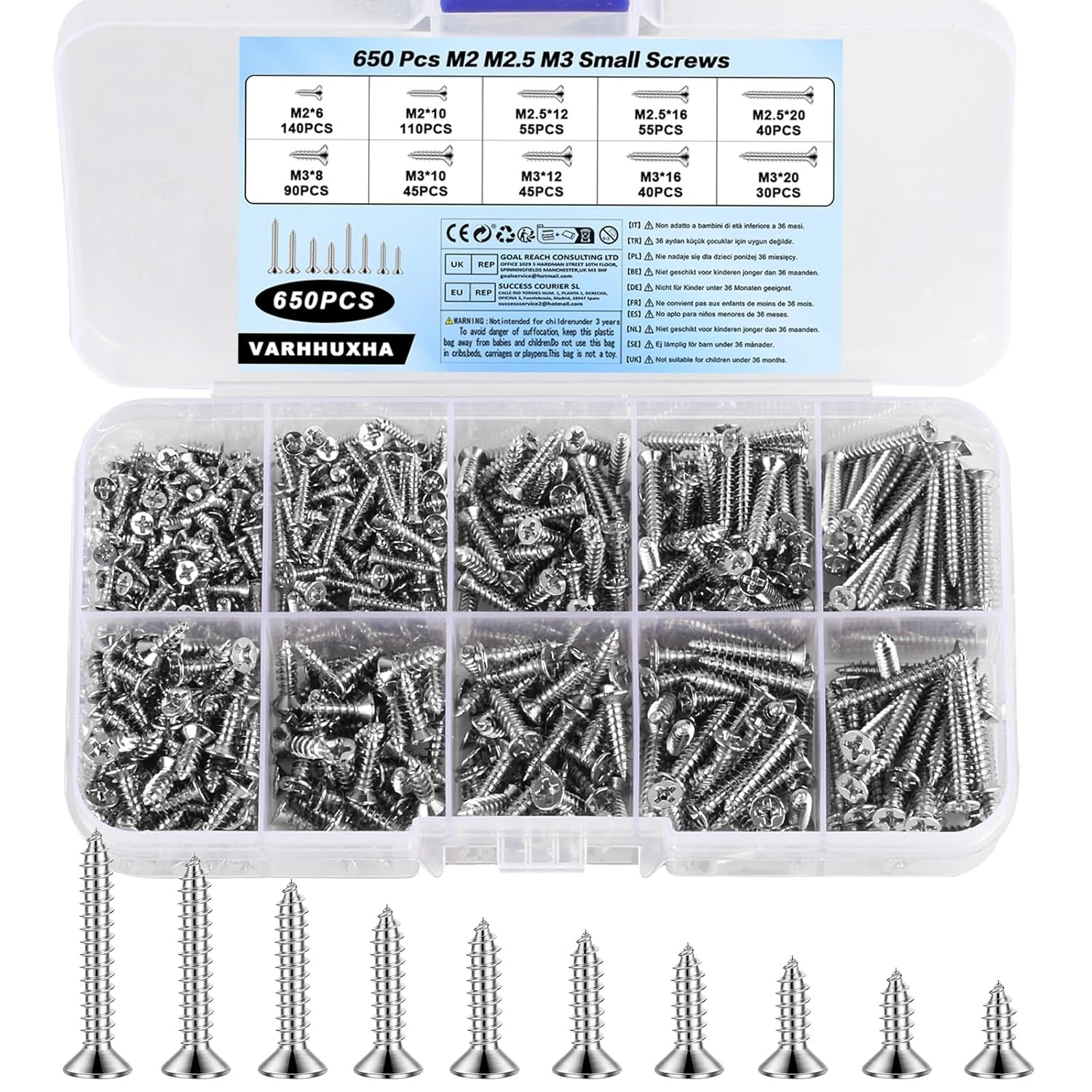 650x Zelftappende Schroeven Assortiment M2-M3 Koolstofstaal - 32% Korting!