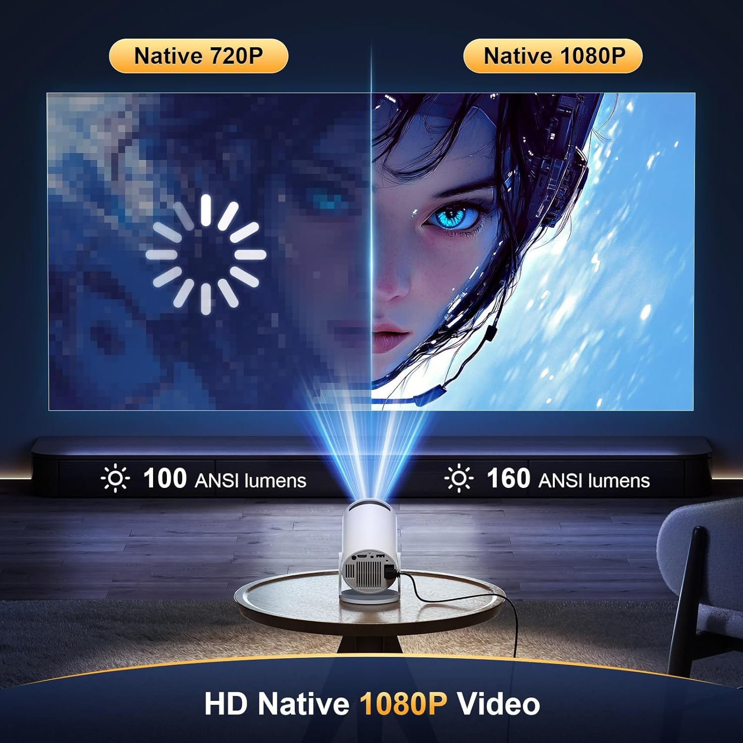 Mini-projector 4K/1080p: Android 11, WiFi/BT, 180° Rotatie (-29%)