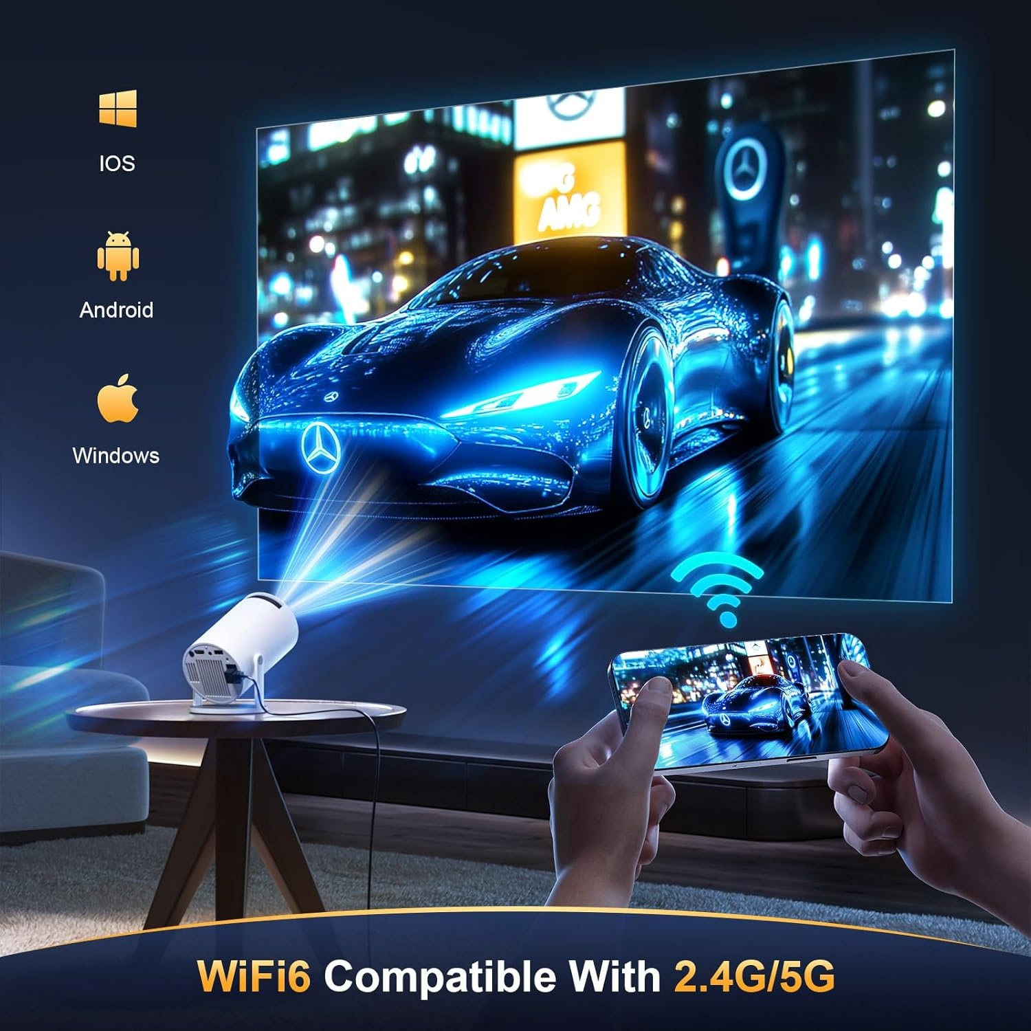 Mini-projector 4K/1080p: Android 11, WiFi/BT, 180° Rotatie (-29%)