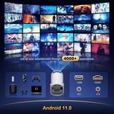 Mini-projector 4K/1080p: Android 11, WiFi/BT, 180° Rotatie (-29%)