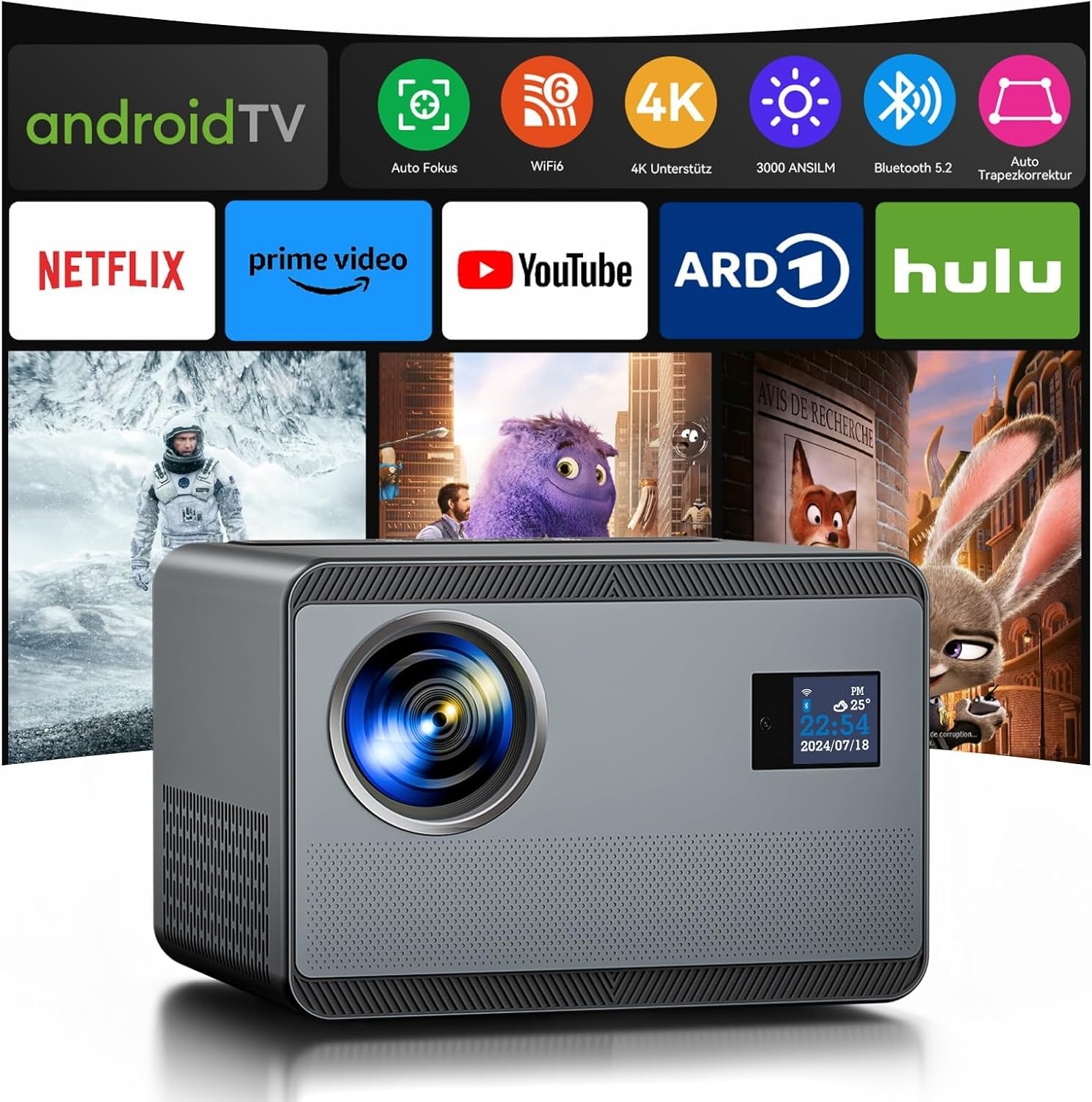 4K Smart Beamer - 35% Korting! Wifi6, Autofocus