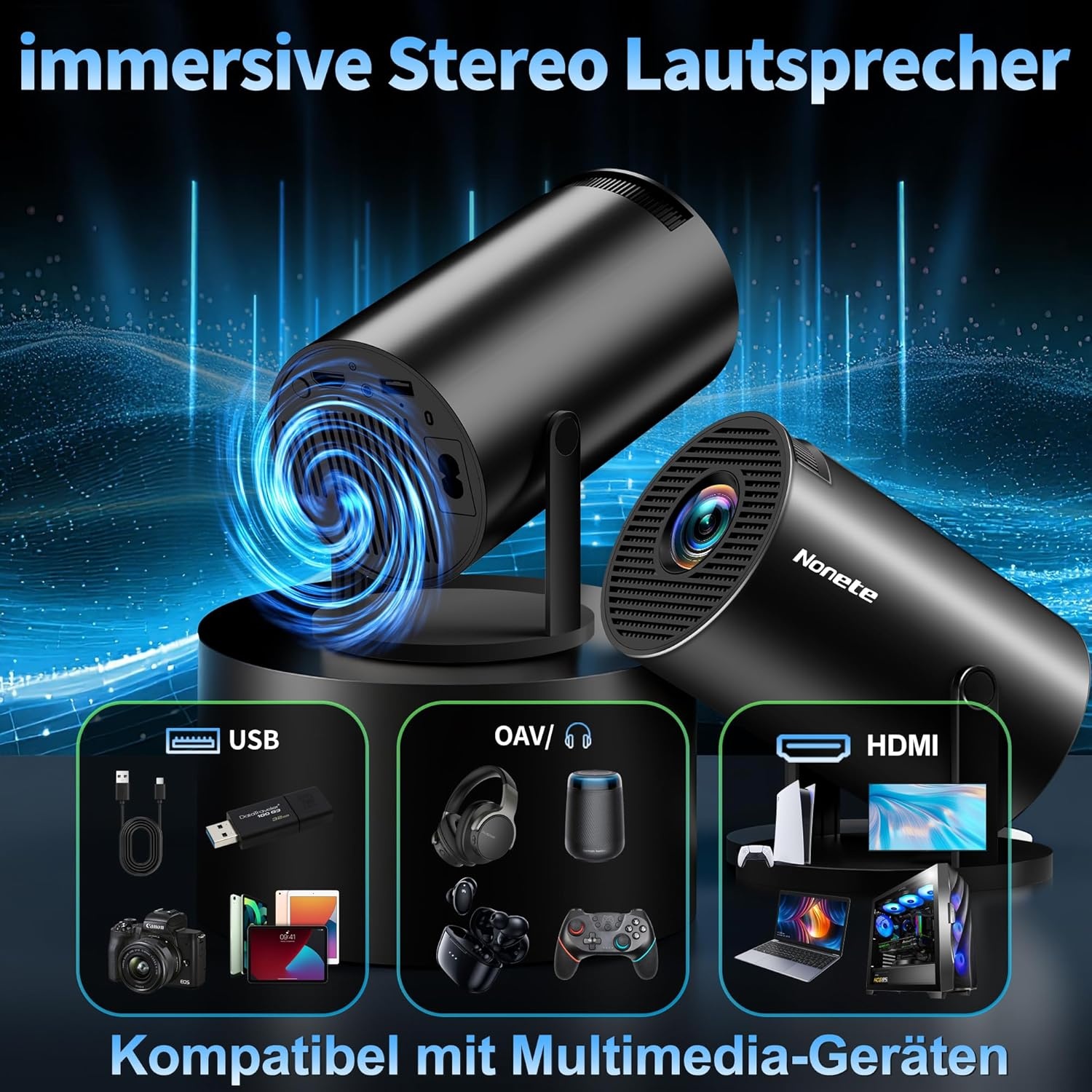 Draagbare Mini Beamer 1080P, Android, WiFi 6, 29% Korting