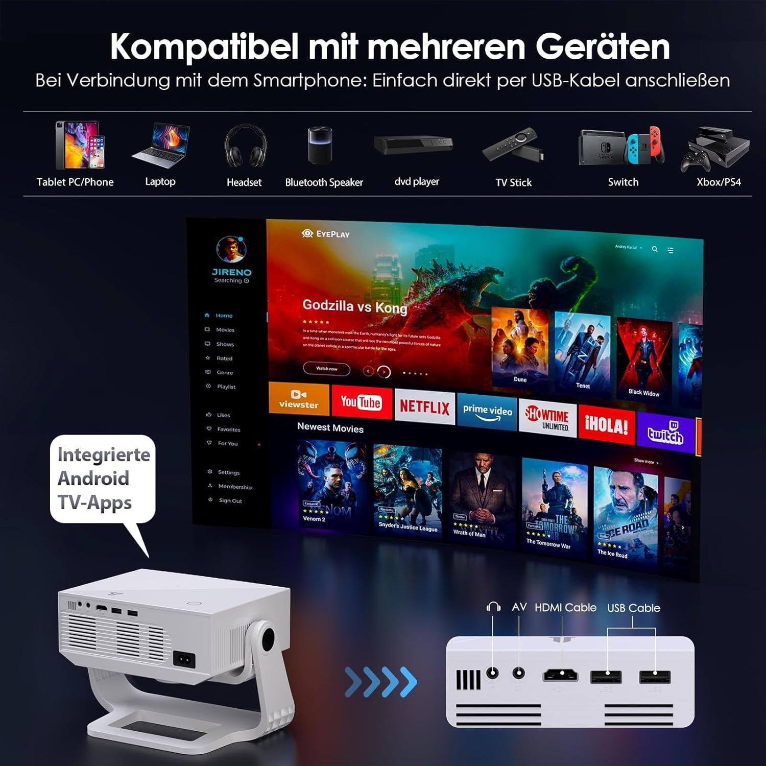 Full HD Smart Projector: 28000lm, Android 11, WiFi 6 (29% korting)