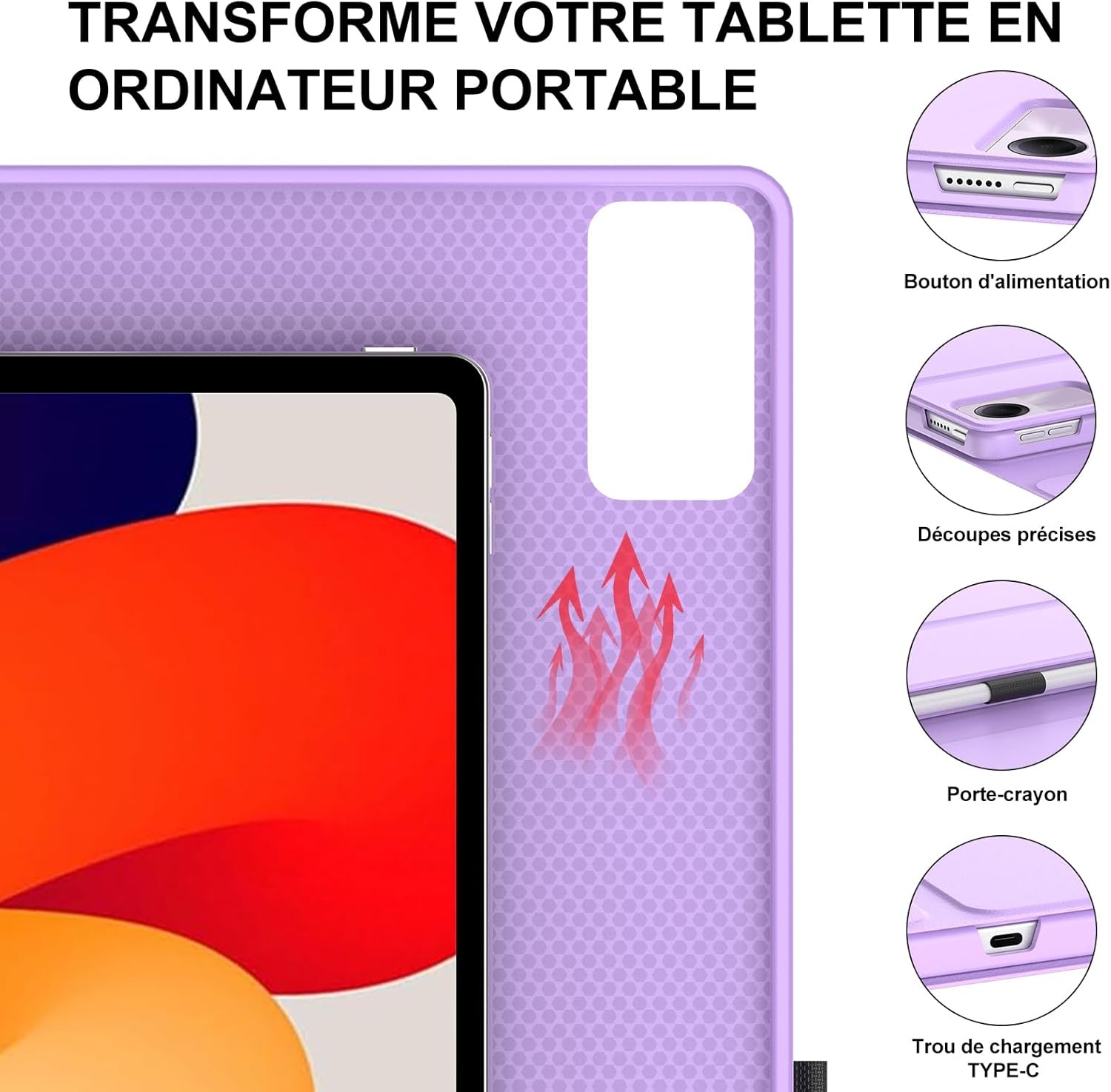 Lichtpaarse Bluetooth Toetsenbord Hoes met Stand AZERTY - Xiaomi Redmi Pad SE 11"