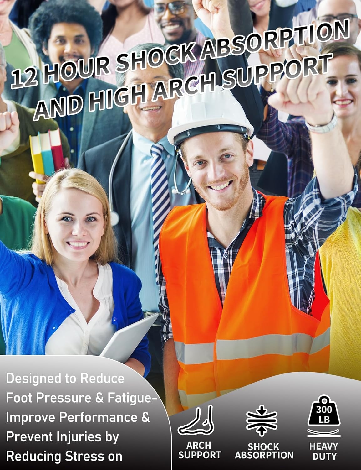 Werkinlegzolen met gel en hoge boogondersteuning, anti-vermoeidheid dames/heren, maat M (41-43 EU)