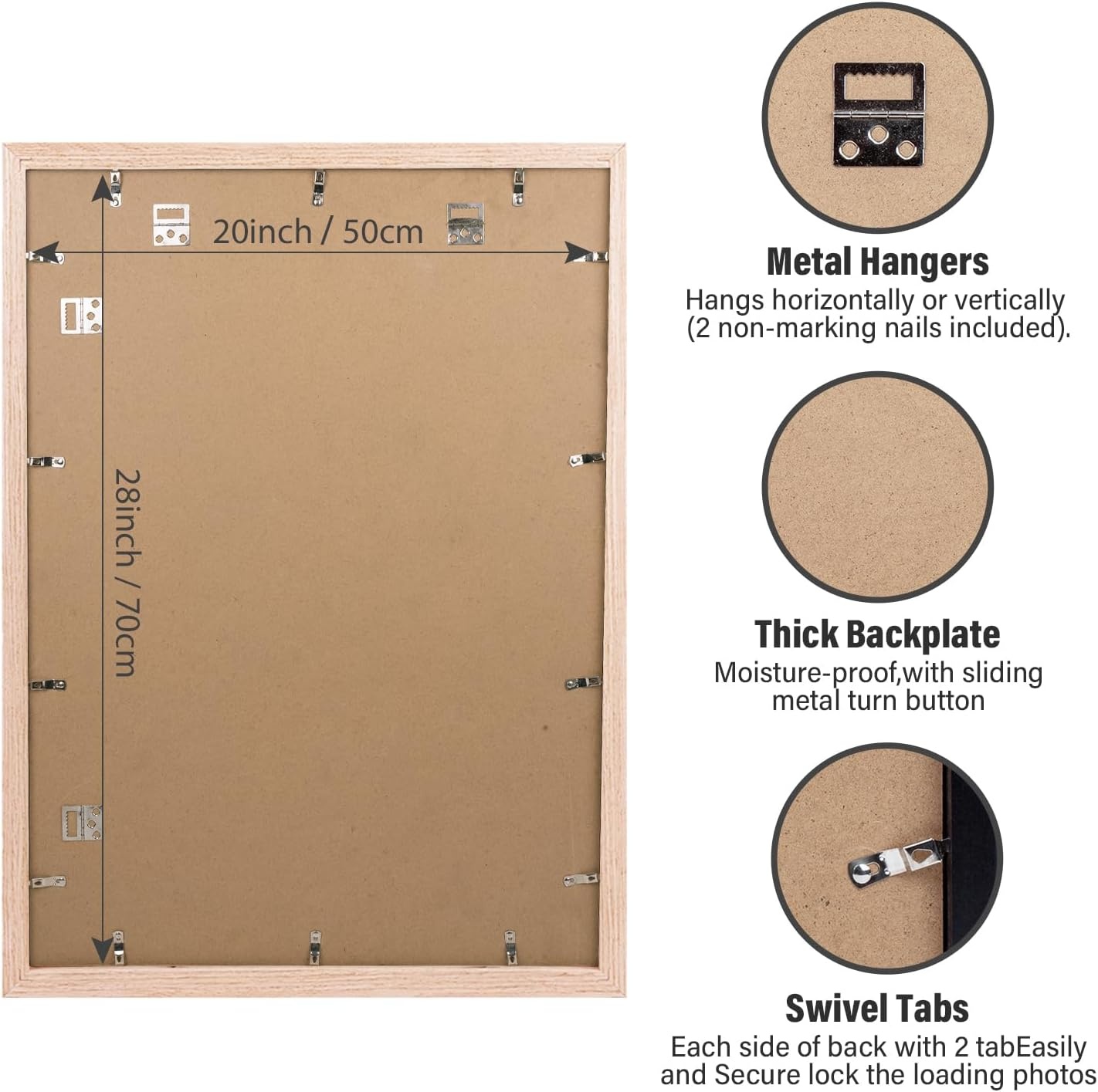 Houten Fotolijst 50x70 cm Naturel met Passe-partout Plexiglas