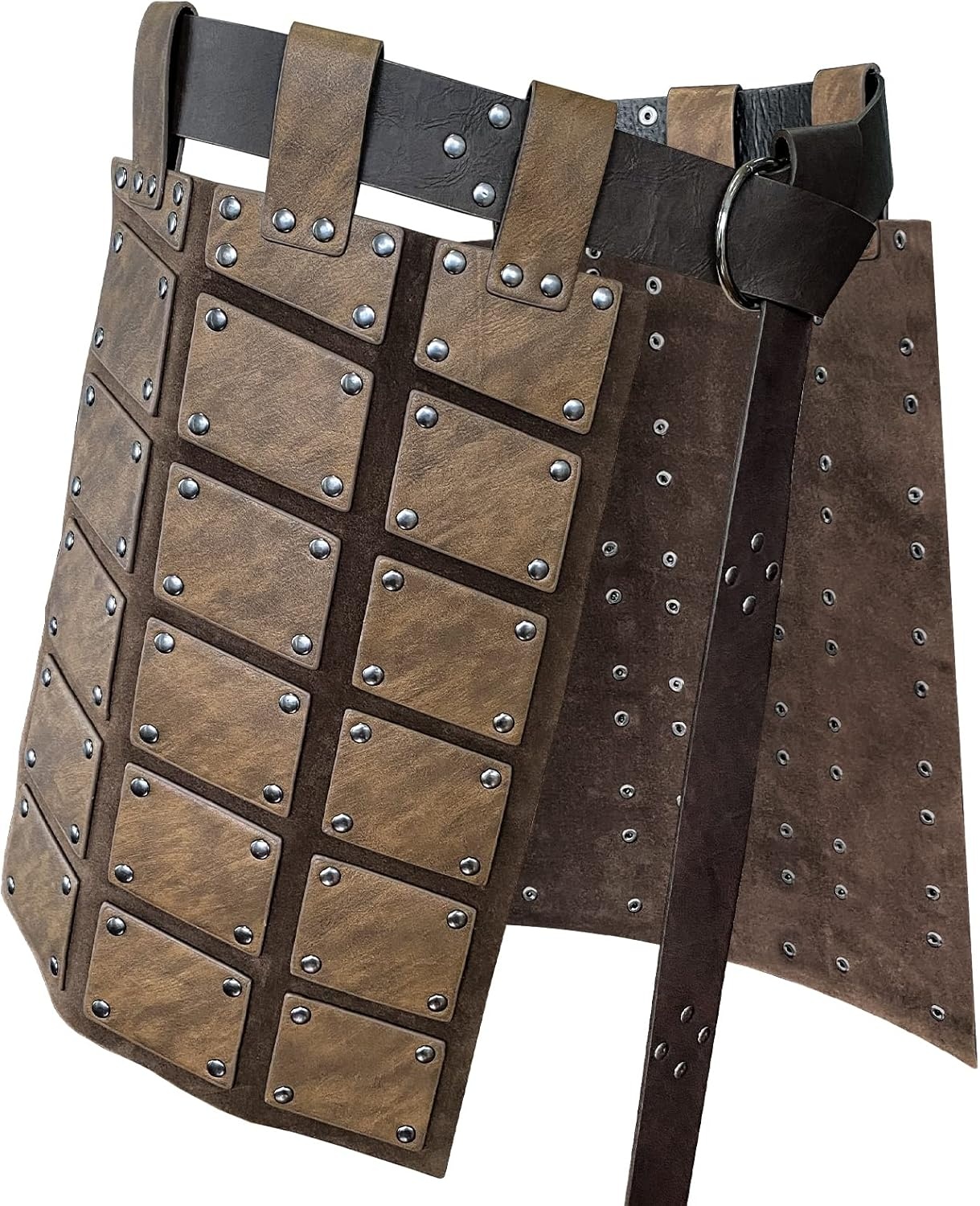 Middeleeuws dijbeen & zijrok pantser van imitatieleer met riem, dubbelzijdig, retro, één maat, Bruin/Zwart/Donkerbruin
