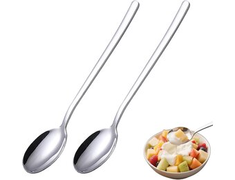 Theelepel lange handgreep 18/10 RVS gepolijst - Set van 2 - 18,5 cm - voor ijsbekers & diepe glazen
