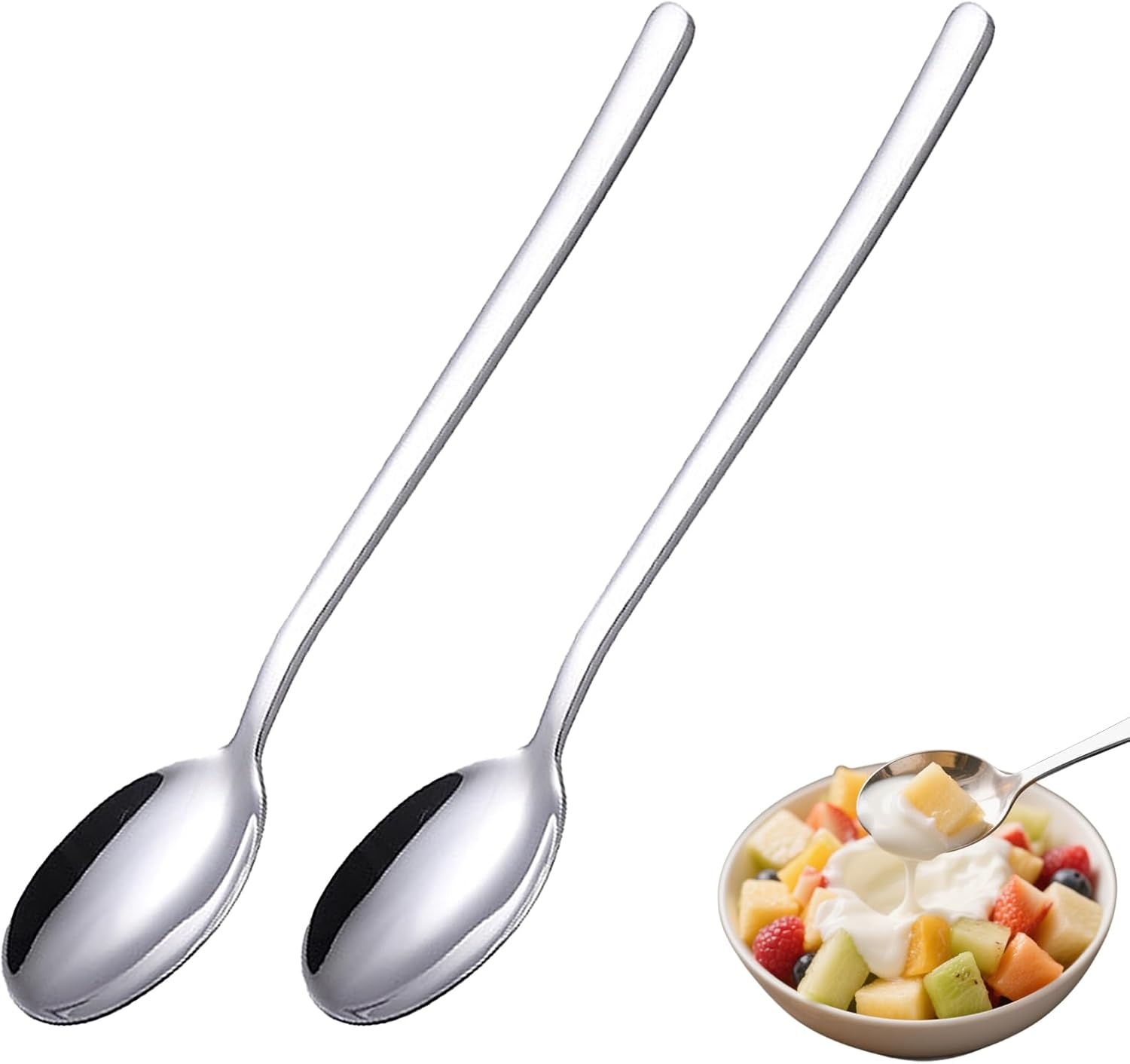 Theelepel lange handgreep 18/10 RVS gepolijst - Set van 2 - 18,5 cm - voor ijsbekers & diepe glazen