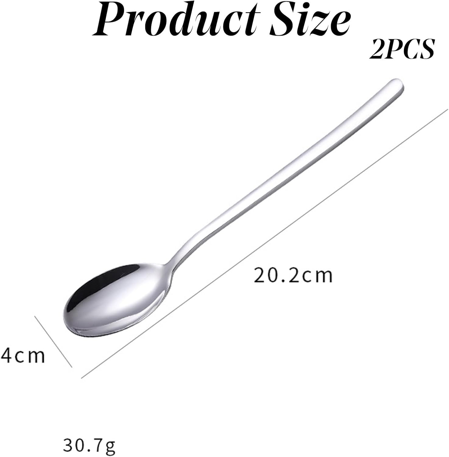 Theelepel lange handgreep 18/10 RVS gepolijst - Set van 2 - 18,5 cm - voor ijsbekers & diepe glazen