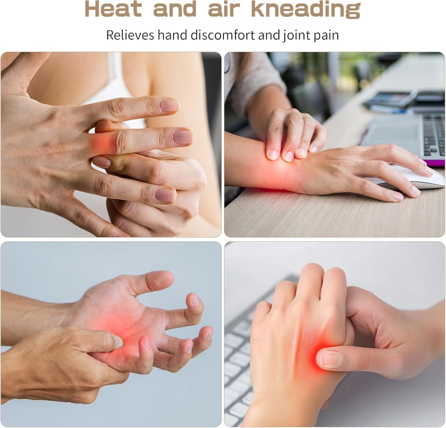 Draadloze Handmassager met warmtefunctie, 3 standen & 5 intensiteitsniveaus voor stijve handen
