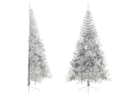 Zilverkleurige Halve Kunstkerstboom 210cm met Standaard - 81% Korting