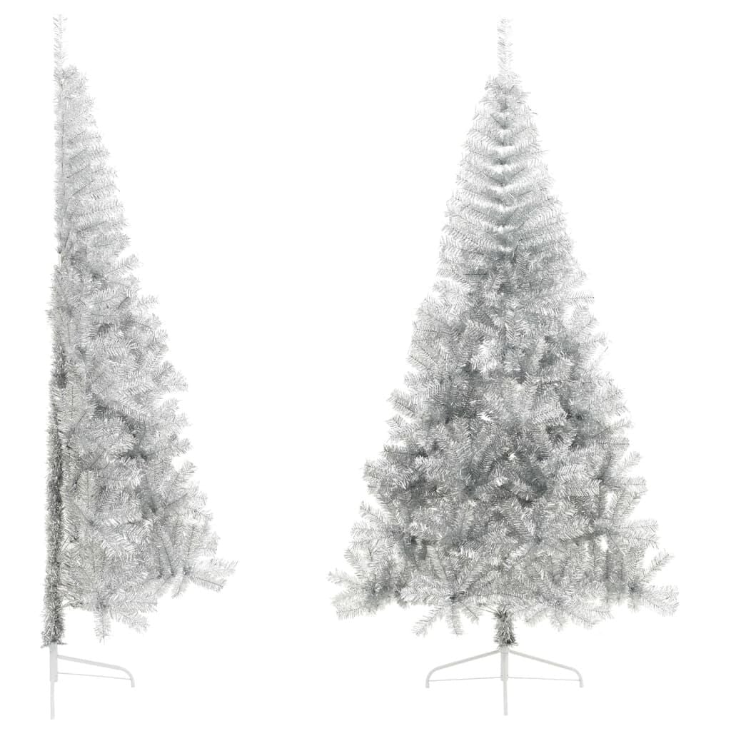 Zilverkleurige Halve Kunstkerstboom 210cm met Standaard - 81% Korting