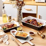 Ovenschaal set 3-delig rechthoekig keramiek 33x23.5 cm 4000 ml met handvat oven-, vaatwasser- & magnetronbestendig