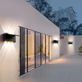 Buiten Muurverlichting Zonnelamp LED 4 stuks, Updown, IP65 Waterdicht, 3 Kleuren, Instelbare Hoek & 180° Lichtsensor voor Tuin & Terras