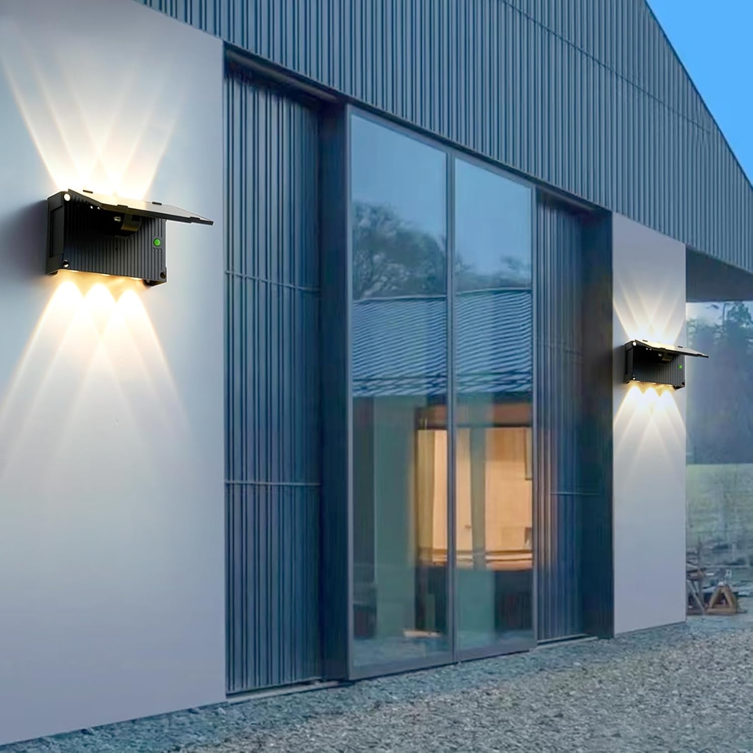 Buiten Muurverlichting Zonnelamp LED 4 stuks, Updown, IP65 Waterdicht, 3 Kleuren, Instelbare Hoek & 180° Lichtsensor voor Tuin & Terras