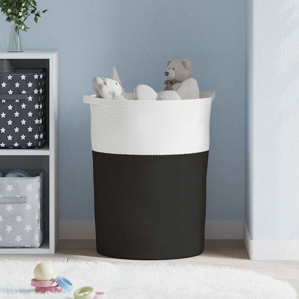 vidaXL Opbergmand Katoen Zwart/Wit Ø49x65 cm - 73% Korting!