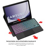 Toetsenbordhoes met afneembaar toetsenbord, trackpad, 7-kleurige verlichting, Duitse QWERTZ en penhouder voor Samsung Galaxy Tab A9+ 11 inch 2023