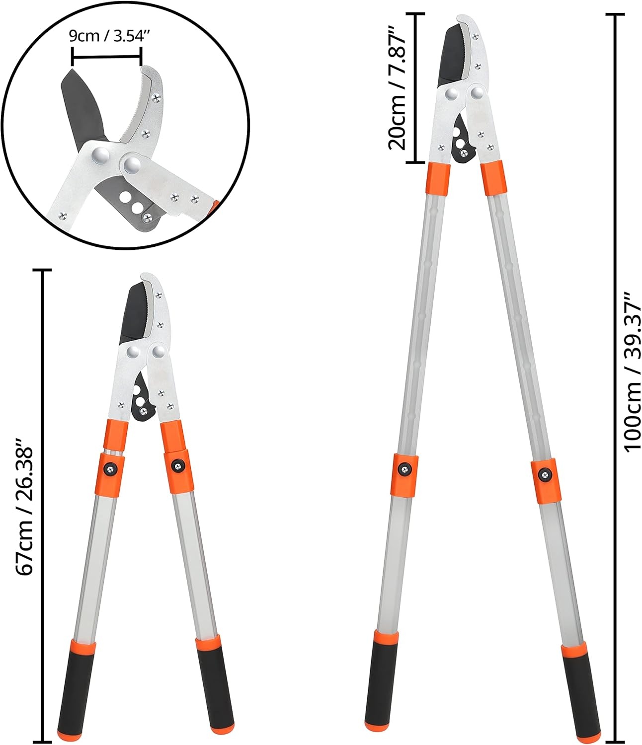 Telescopische Aambeeld Snoeischaar 67-100 cm voor dikke takken met SK-5 blad, zware kwaliteit aluminium