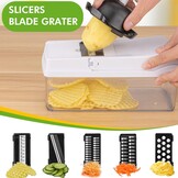 Groentehakselaar Keukenmandoline 22-in-1 met 12 messen, 1.2L opvangbak, afvoermand, uienhakker, citroenpers, eierscheider - Wit