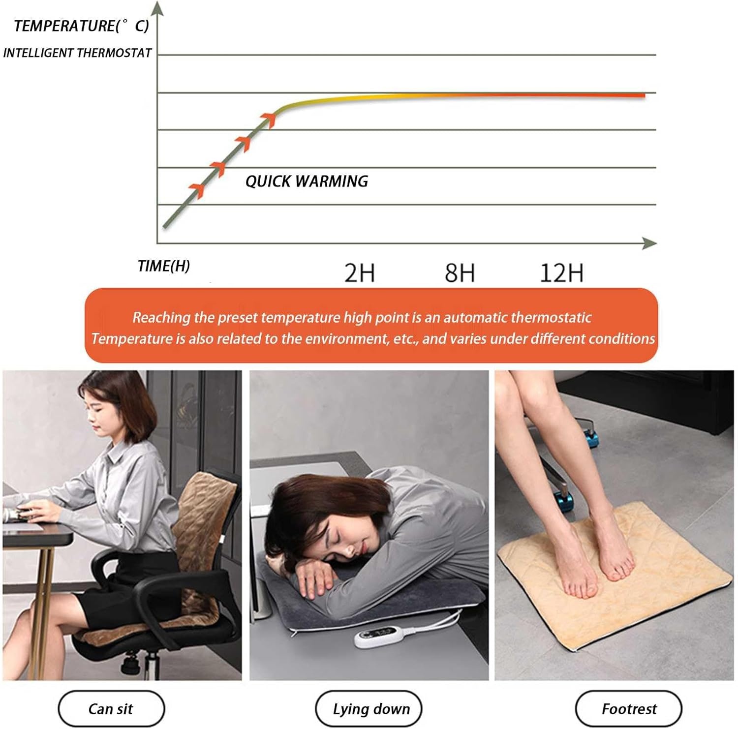 Verwarmd Stoelkussen met Rugsteun 40x90cm Pluche - Timer & Verstelbare Warmte