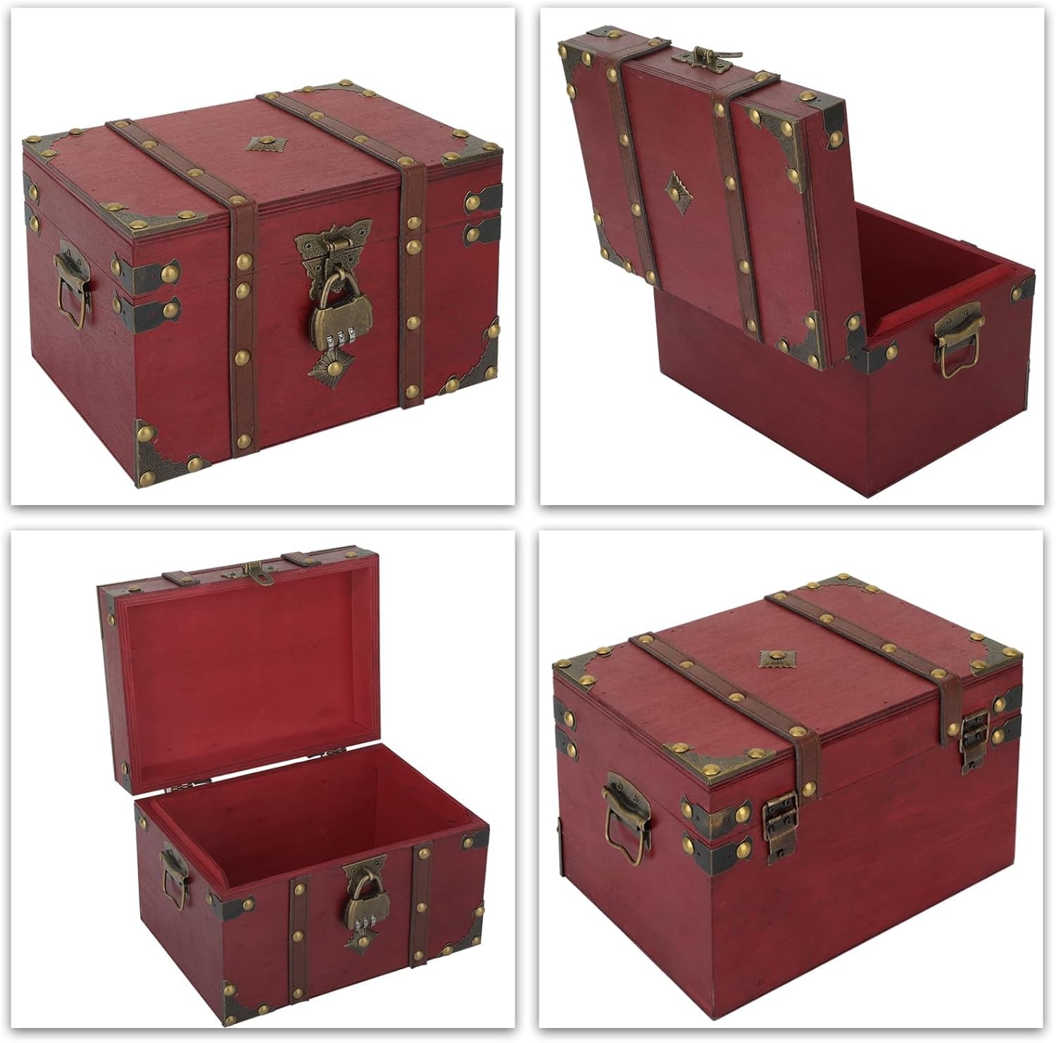 Boekensafe Opbergdoos met Cijferslot, Decoratieve Schatkist van Hout & Kunstleer, Antieke Look, Set van 2 Maten