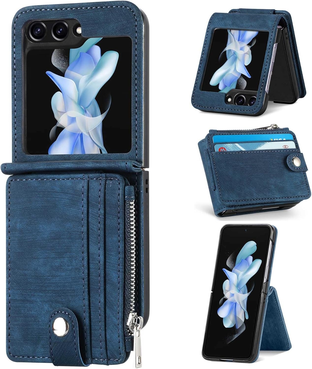 Portemonneehoesje voor Samsung Galaxy Z Flip 4 5G Bruin met Afneembare Kaarthouder, PU-leer en 3 Pasvakjes