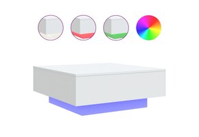 Moderne Salontafel met LED - 80x80cm Wit - 46% Korting!