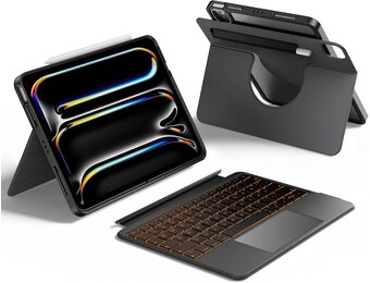 Toetsenbordhoes iPad Pro 11 (M4 2024) magnetisch afneembaar, 360° draaibaar, multi-touch trackpad, 7-kleurig achtergrondlicht - Zwart