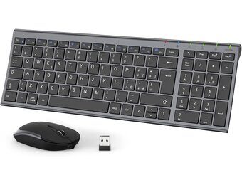 Draadloze Toetsenbord Muis Set Oplaadbaar Ergonomisch Stil 2.4G Schaartoetsen Zilver/Wit