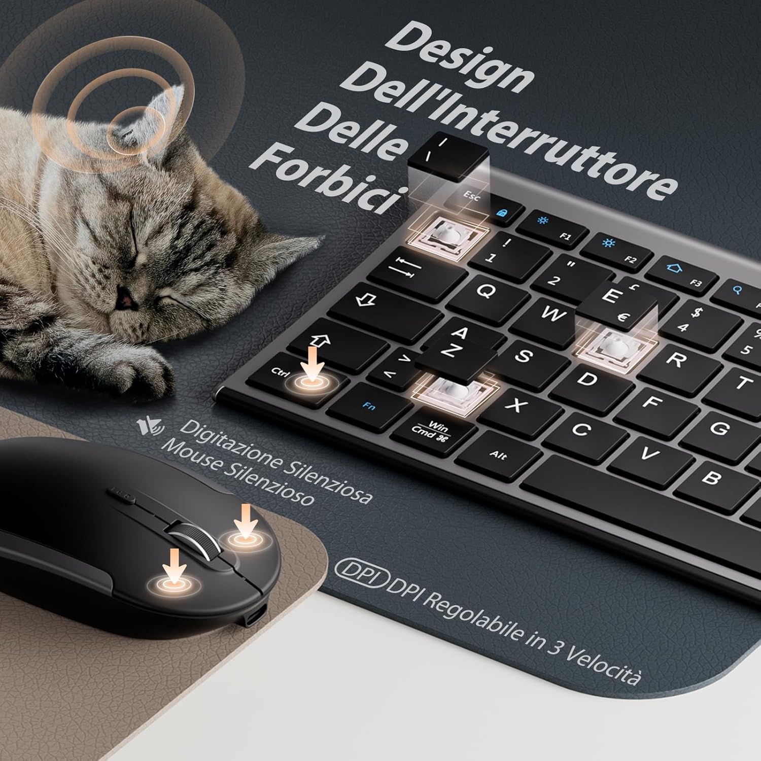 Draadloze Toetsenbord Muis Set Oplaadbaar Ergonomisch Stil 2.4G Schaartoetsen Zilver/Wit