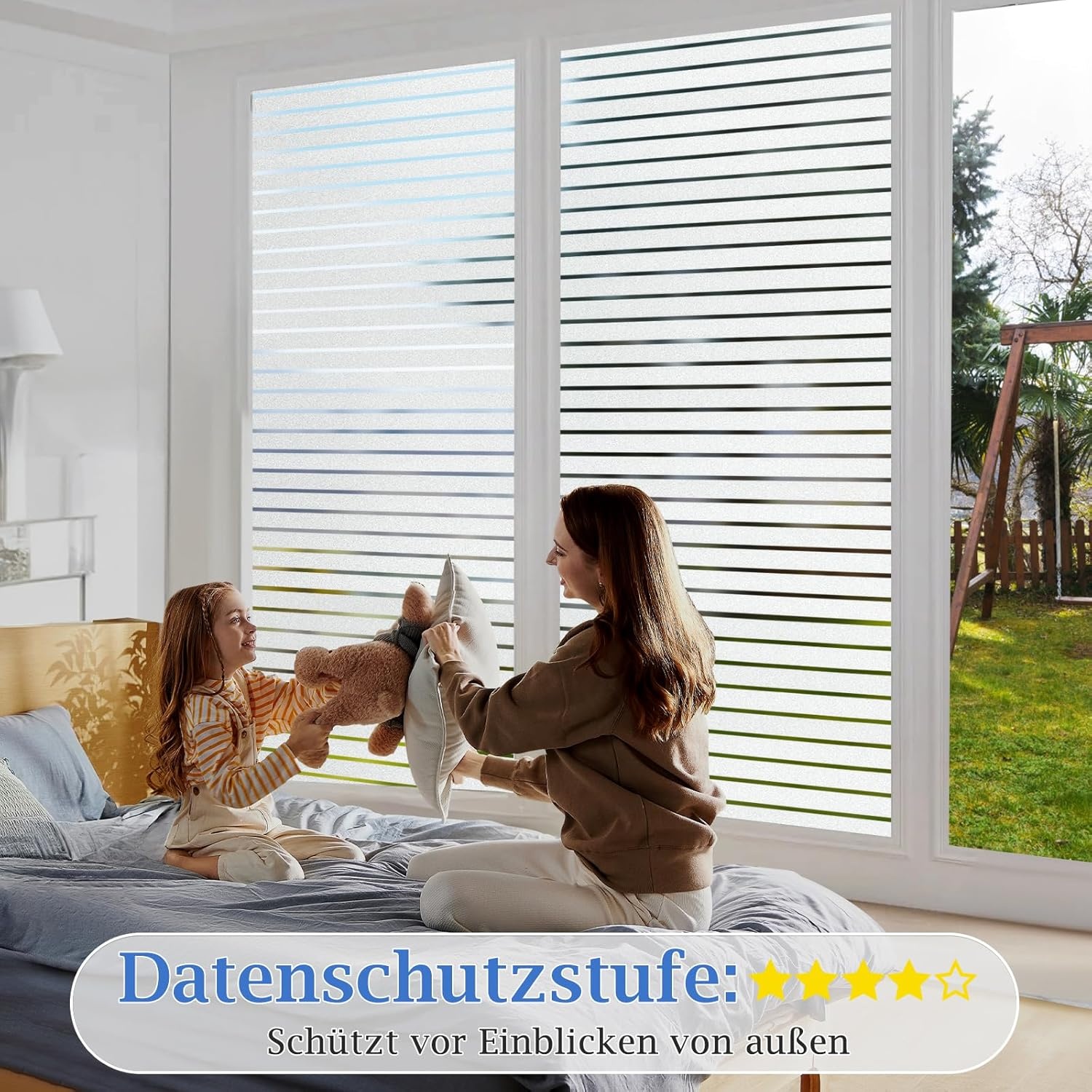 Raamfolie voor privacy (75% inkijkbescherming), decoratief met glinsterend streepdesign, zelfklevend statisch 89x200 cm