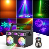 5-in-1 led-discotheeklamp, RGBY 15 kleurencombinaties voor feestjes (met uv-effect), afstandsbediening met 30 led-effecten, DJ-effect, geschikt voor bruiloften en festivals