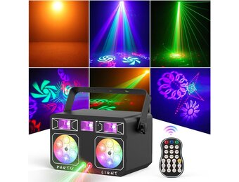 5-in-1 led-discotheeklamp, RGBY 15 kleurencombinaties voor feestjes (met uv-effect), afstandsbediening met 30 led-effecten, DJ-effect, geschikt voor bruiloften en festivals