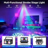 5-in-1 led-discotheeklamp, RGBY 15 kleurencombinaties voor feestjes (met uv-effect), afstandsbediening met 30 led-effecten, DJ-effect, geschikt voor bruiloften en festivals