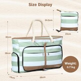Dames Strandtas Shopper Waterdicht Opvouwbaar met Rits, Schoenenvak - Groen Gestreept, 35L (56x38x15 cm)