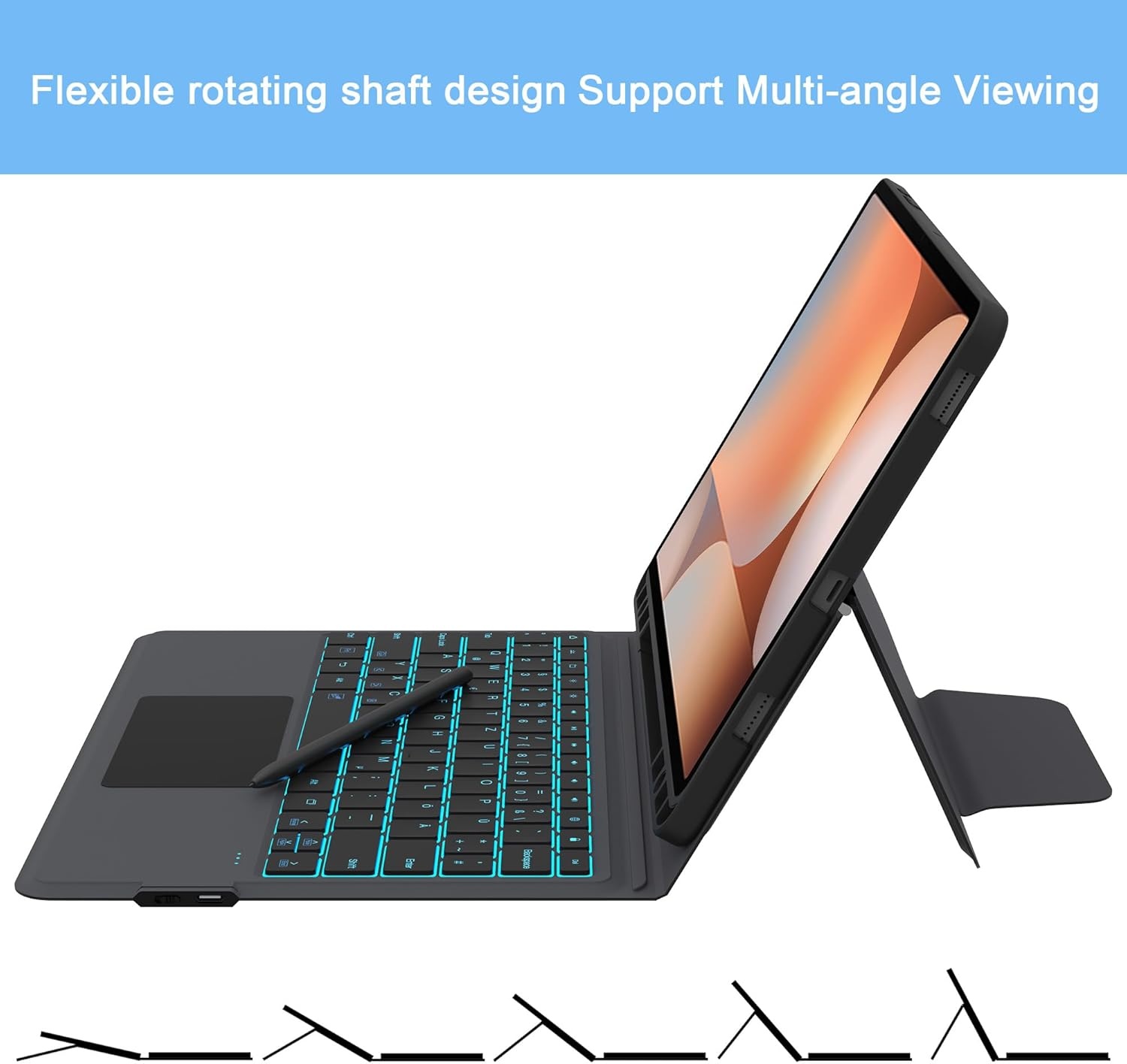 Hoes met QWERTZ Toetsenbord & 7 Kleuren Verlichting voor Samsung Tab S10+/S9+ (34% Korting)