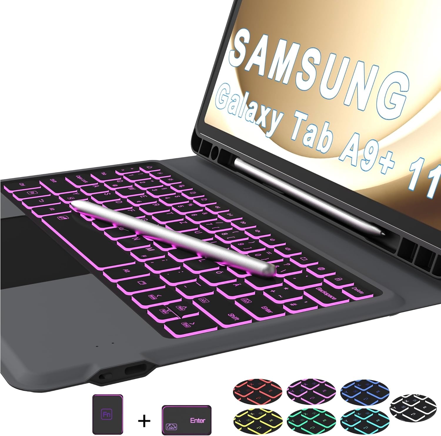 Toetsenbordhoes Samsung Tab A9+ Plus 11" met Touchpad & 7 Kleuren Verlichting - 29% Korting