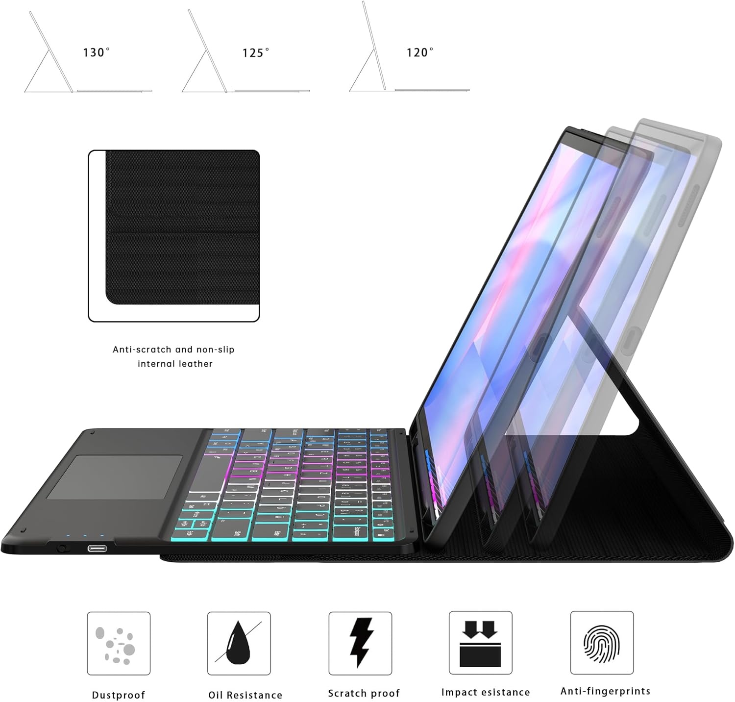 QWERTZ Tablet Toetsenbordhoes met Touchpad & Kleurverlichting - 36% Korting