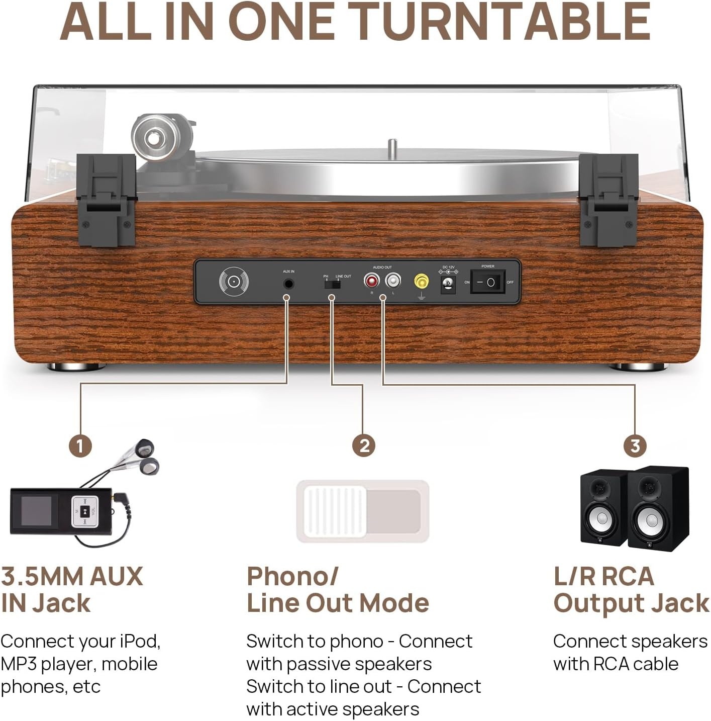Geretourneerde Platenspeler: Geel-bruin met Bluetooth & Luidsprekers (41% Korting)