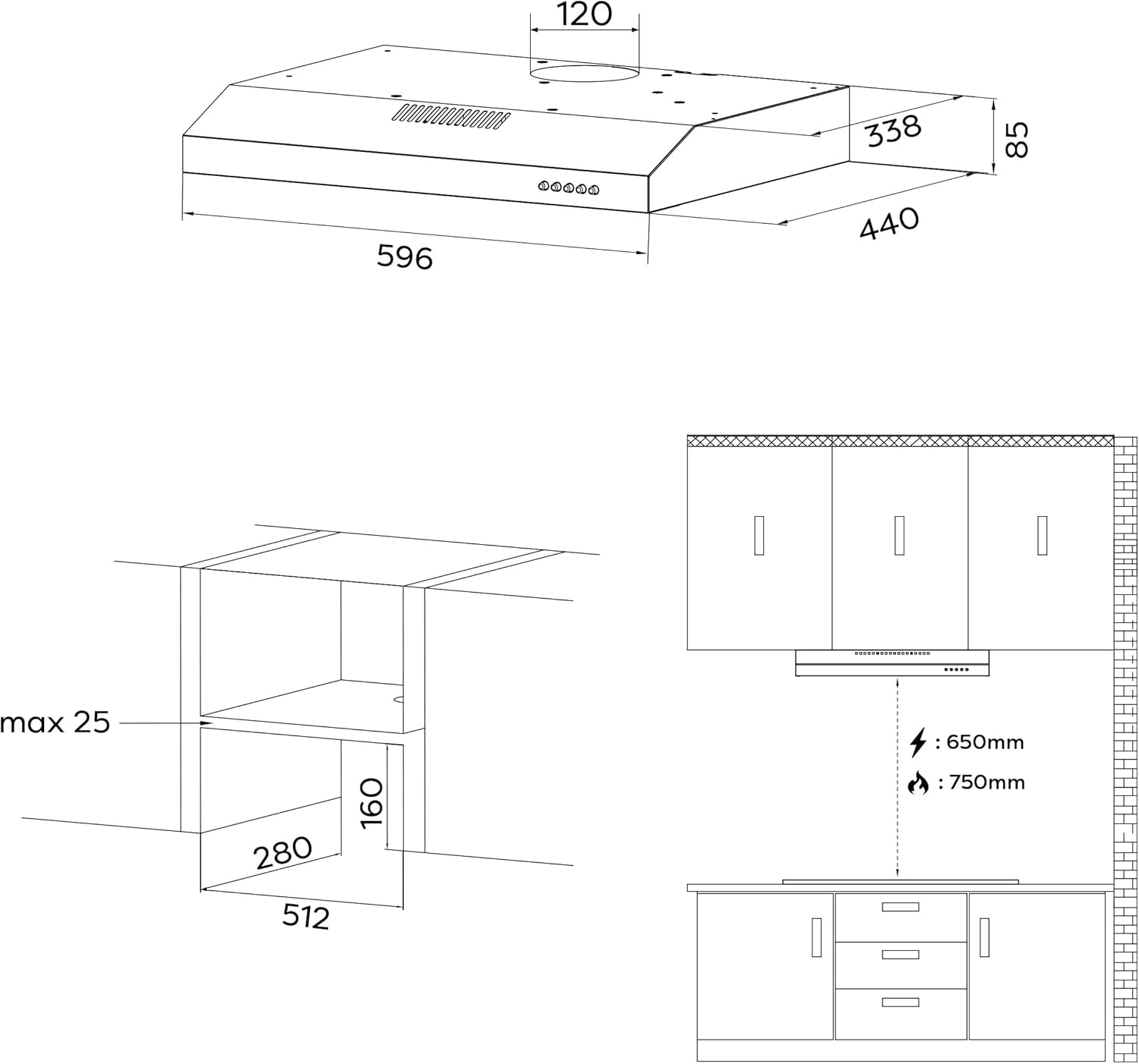 Zwarte Onderbouw Afzuigkap 60cm - 41% Korting!