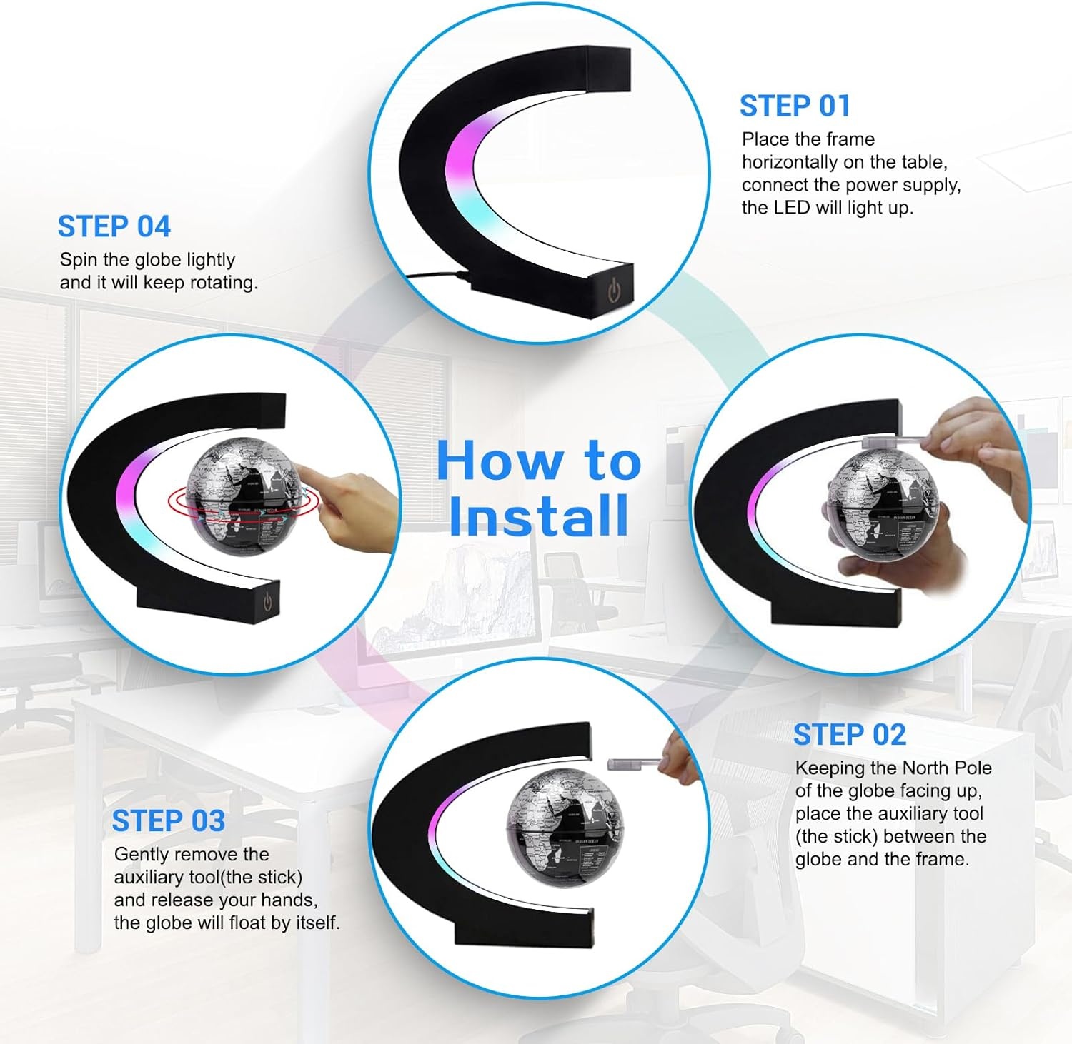 Leviterende Wereldbol met LED - 34% Korting